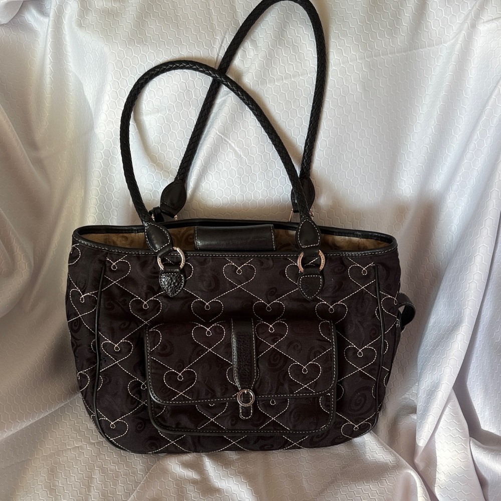 Brighton Black Heart-Embroidered Shoulder Bag